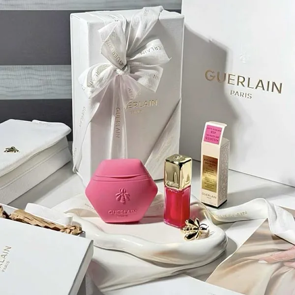 Set Son Dưỡng Guerlain Kisskiss Bee Oil 458 Pop Rose Glow Màu Hồng Rose + Kem Tay Phiên Bản New
