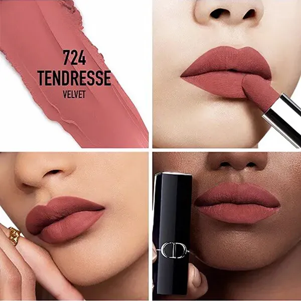 Son Dior Rouge Dior Couture Lipstick Velvet Finish 724 Tendresse Màu Hồng Nâu
