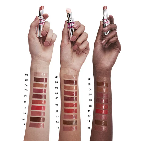 Son Dưỡng YSL Loveshine Candy Glaze Lipstick 15 Showcasing Nude Màu Hồng Nude Đất