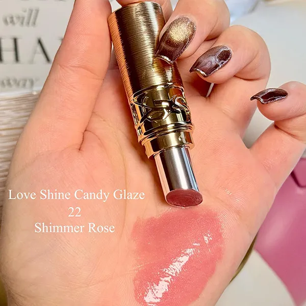 Son Dưỡng Yves Saint Laurent YSL Candy Glaze Lip Gloss Stick 22 Shimmer Rose Màu Hồng Nhũ