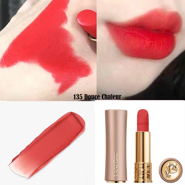 Son Lancôme L'absolu Rouge Intimate Lipstick 135 Douce Chaleur Màu Đỏ Cam