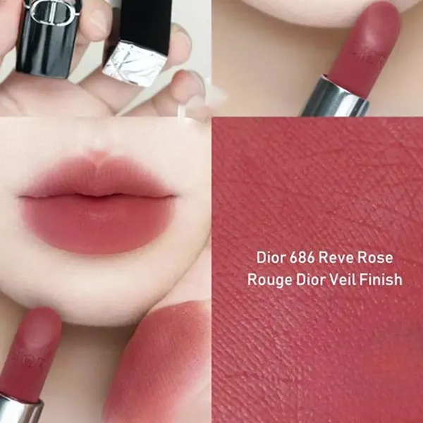 Son Lì Dior Rouge Dior Veil 686 Reve Rose Màu Hồng Gỗ