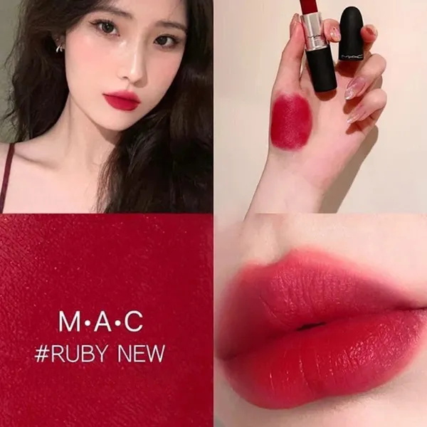 Son Lì MAC Powder Kiss Lipstick 935 Ruby New Màu Đỏ Thuần