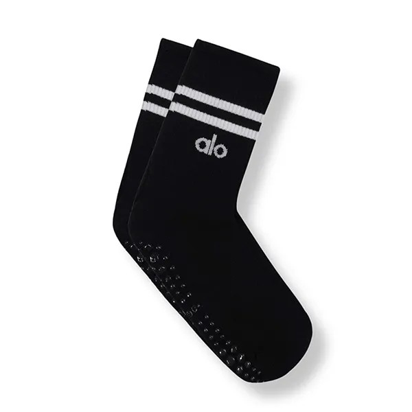 Tất Alo Yoga Unisex Half-Crew Throwback Anti Slip Sock - Freeszie - Black - Màu Đen