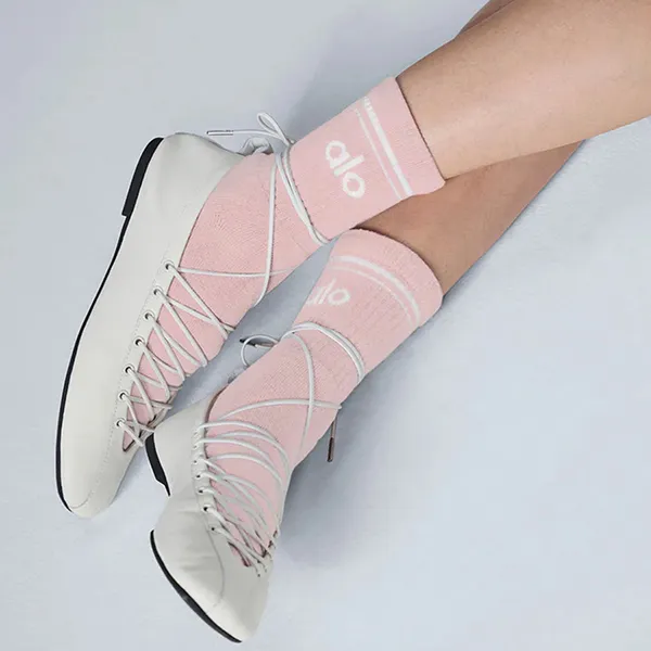 Tất Alo Yoga Unisex Half-Crew Throwback Anti Slip Sock - Freeszie - Pink - Màu Hồng