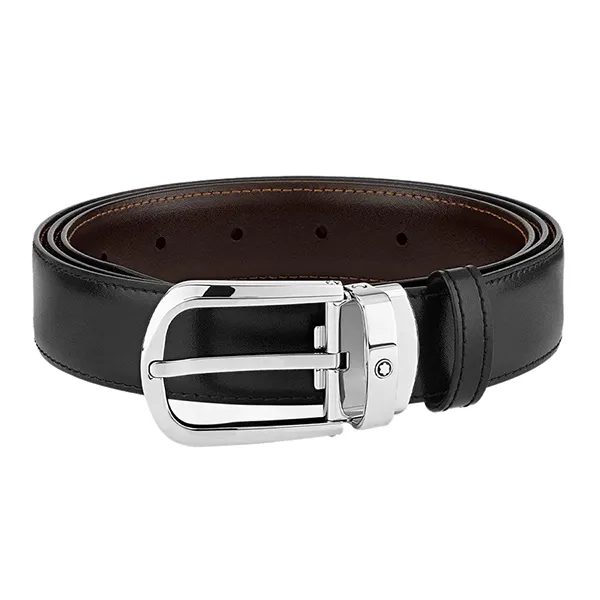 Thắt Lưng Nam Montblanc Horseshoe SH Palladium 30mm Leather Belt MB114412 Màu Nâu