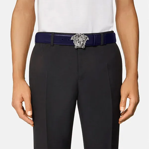Thắt Lưng Nam Versace Leather Logo Medusa Màu Xanh Navy
