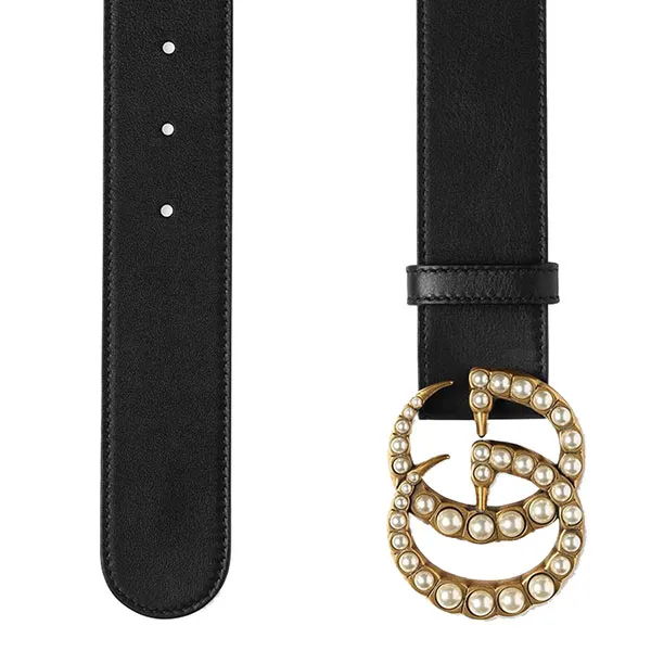 Thắt Lưng Nữ Gucci GG Marmont Belt With Pearls 40mm 453260 DLX1T 9094 Màu Đen Size 70