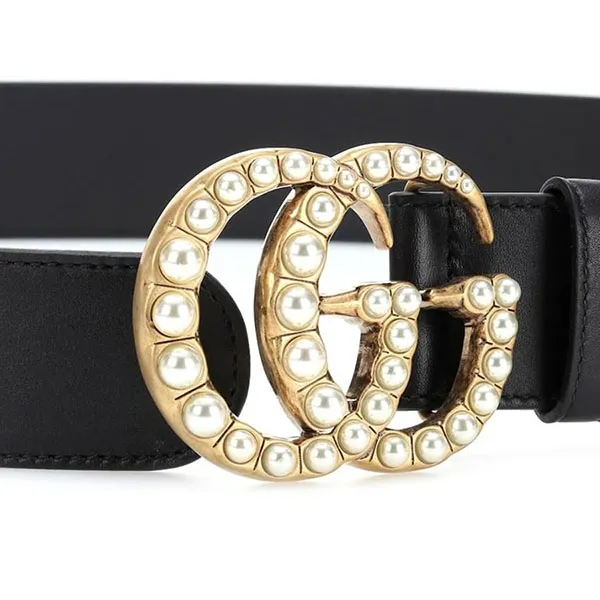 Thắt Lưng Nữ Gucci GG Marmont Belt With Pearls 40mm 453260 DLX1T 9094 Màu Đen Size 70