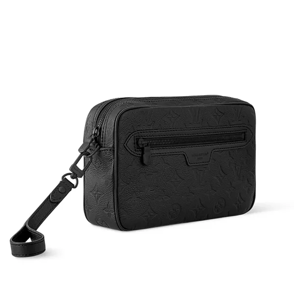 Túi Cầm Tay Louis Vuitton LV Pochette Kasai Monogram Shadow Leather M14910 Màu Đen