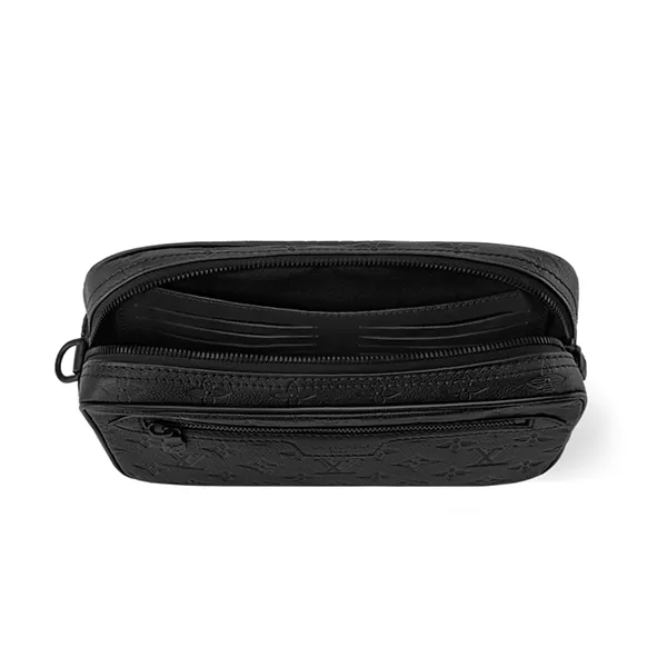 Túi Cầm Tay Louis Vuitton LV Pochette Kasai Monogram Shadow Leather M14910 Màu Đen