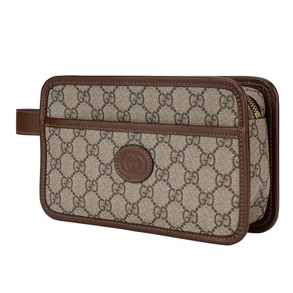 Túi Cầm Tay Nam Gucci Travel Pouch Interlocking G Beige 625764 92TCG 8563 Màu Be Nâu