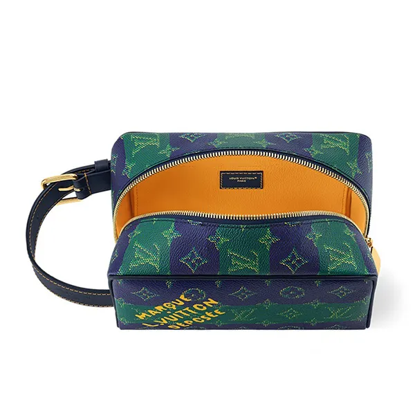 Túi Cầm Tay Nam Louis Vuitton LV M25902 Locker Dopp Kit Màu Xanh
