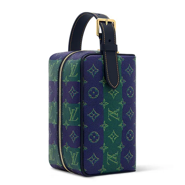 Túi Cầm Tay Nam Louis Vuitton LV M25902 Locker Dopp Kit Màu Xanh