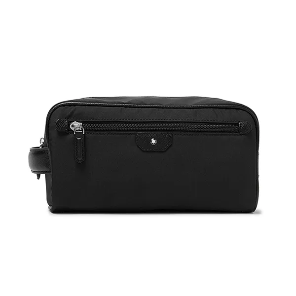Túi Cầm Tay Nam Montblanc Sartorial Jet Cross Grain Leather Trimmed Shell Wash Bag Black Màu Đen