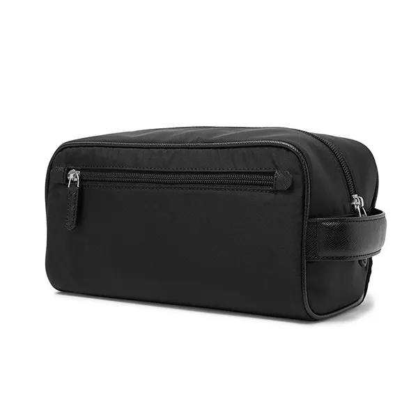 Túi Cầm Tay Nam Montblanc Sartorial Jet Cross Grain Leather Trimmed Shell Wash Bag Black Màu Đen