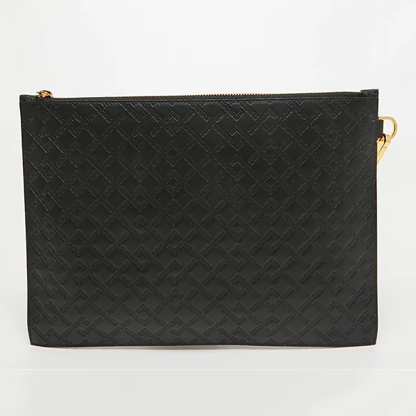 Túi Cầm Tay Versace Monogram Embossed Leather Medusa Zip Pouch Màu Đen