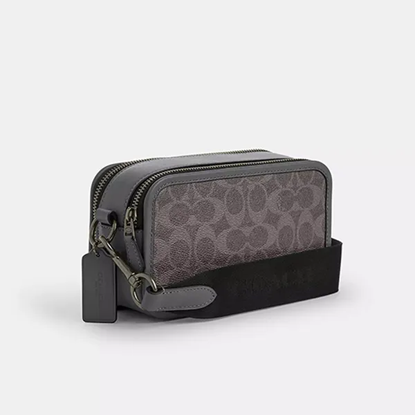Túi Đeo Chéo Nam Coach Wyatt Crossbody Bag In Signature Canvas CW365 Gunmetal Màu Xám