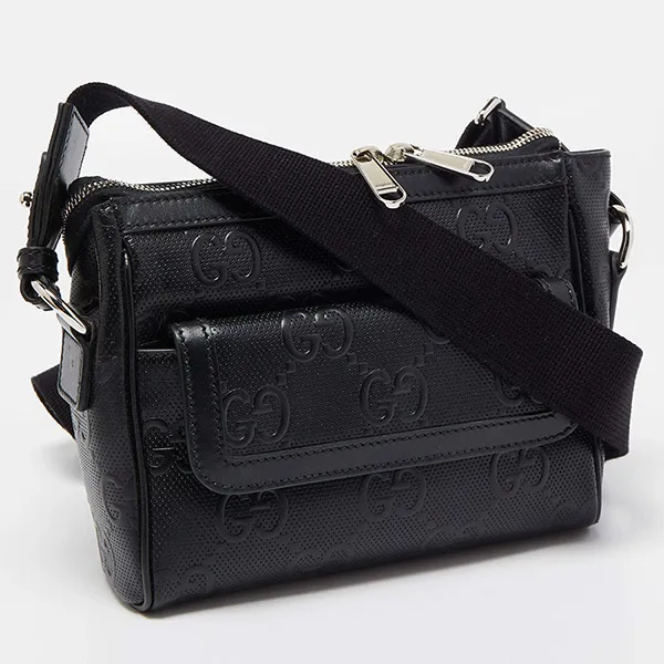 Túi Đeo Chéo Nam Gucci Guccissima Perforated Leather Crossbody Bag Màu Đen