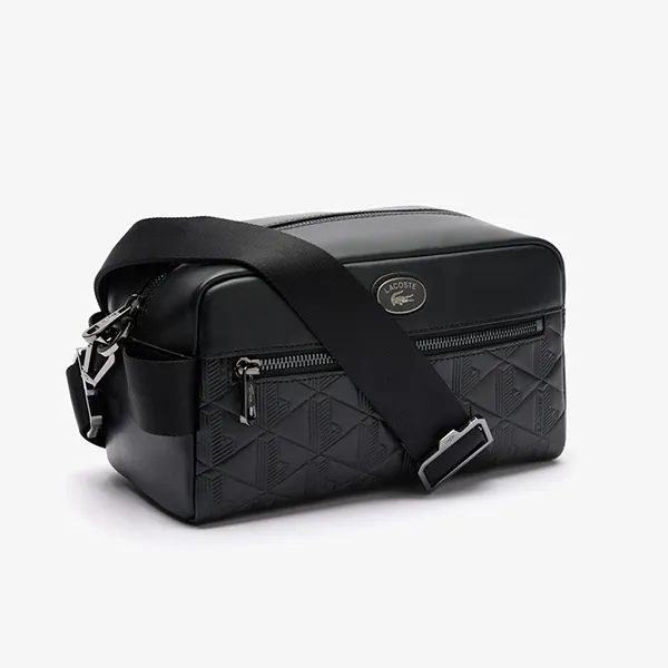 Túi Đeo Chéo Nam Lacoste Leather Monogram Print Pouch Purse NH4398M 53N 000 Màu Đen