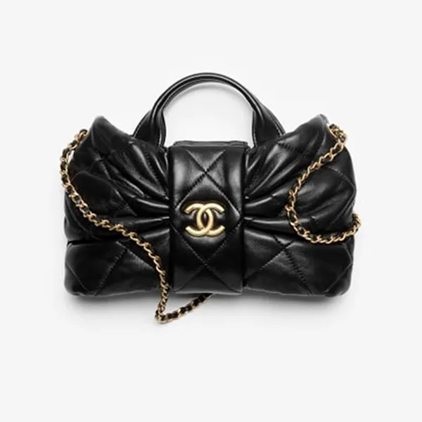 Túi Đeo Chéo Nữ Chanel Mini Bow Bag Shiny Lambskin & Gold Plated Metal Black Màu Đen