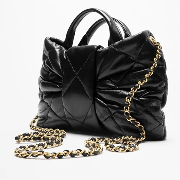 Túi Đeo Chéo Nữ Chanel Mini Bow Bag Shiny Lambskin & Gold Plated Metal Black Màu Đen