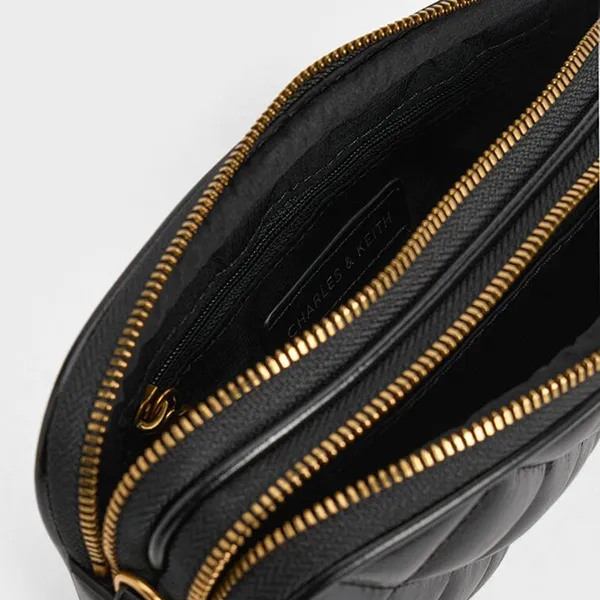 Túi Đeo Chéo Nữ Charles & Keith CNK Mini Apfra Quilted CK2-00151408 Màu Đen