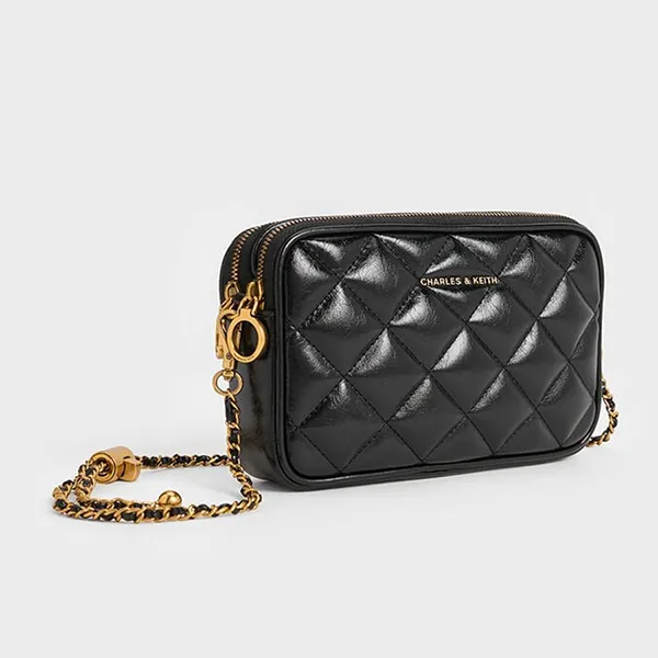 Túi Đeo Chéo Nữ Charles & Keith CNK Mini Apfra Quilted CK2-00151408 Màu Đen
