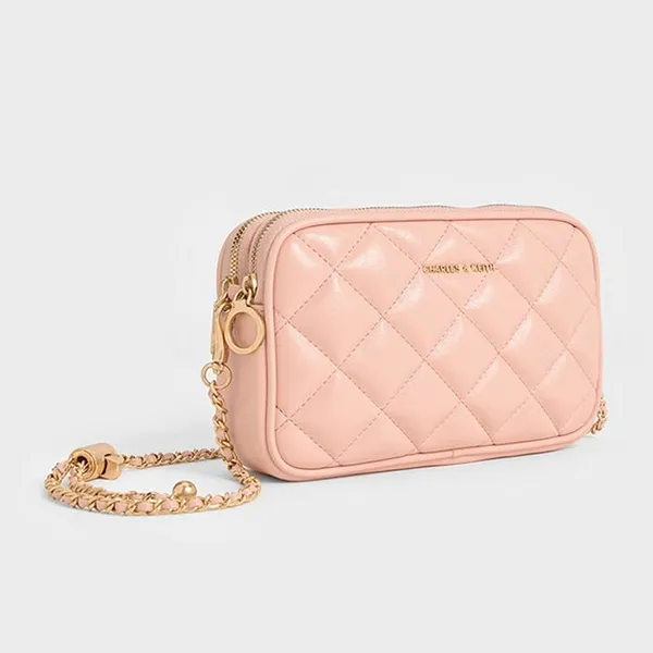 Túi Đeo Chéo Nữ Charles & Keith CNK Mini Apfra Quilted CK2-00151408 Màu Hồng