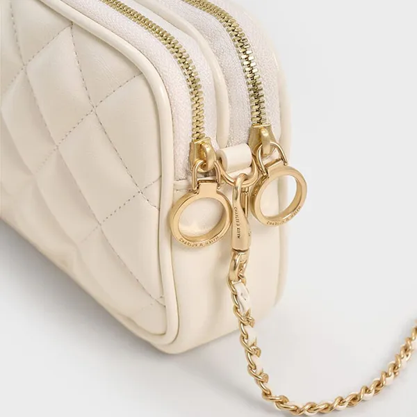 Túi Đeo Chéo Nữ Charles & Keith CNK Mini Apfra Quilted CK2-00151408 Màu Trắng