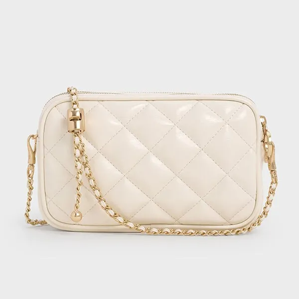 Túi Đeo Chéo Nữ Charles & Keith CNK Mini Apfra Quilted CK2-00151408 Màu Trắng