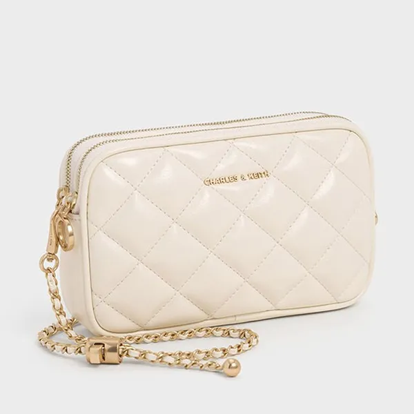 Túi Đeo Chéo Nữ Charles & Keith CNK Mini Apfra Quilted CK2-00151408 Màu Trắng