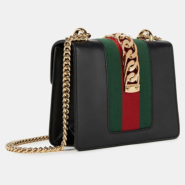 Túi Đeo Chéo Nữ Gucci Calf Leather Flap Crossbody Bag Màu Đen