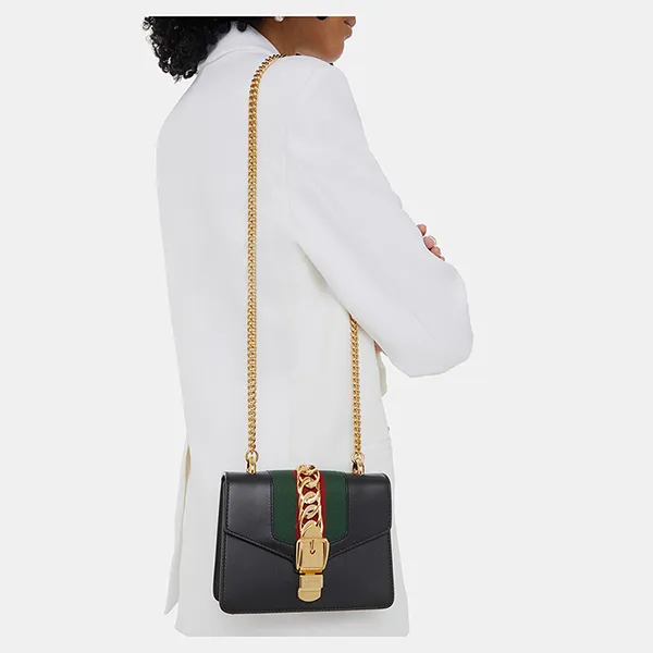 Túi Đeo Chéo Nữ Gucci Calf Leather Flap Crossbody Bag Màu Đen