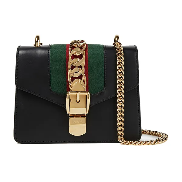 Túi Đeo Chéo Nữ Gucci Calf Leather Flap Crossbody Bag Màu Đen