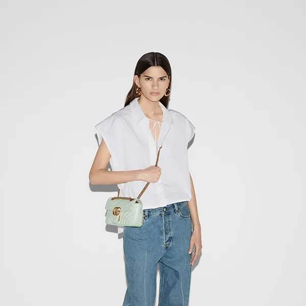 Túi Đeo Chéo Nữ Gucci GG Marmont Matelassé Mini Bag Pale Green 446744-AABZC-3401 Màu Xanh Nhạt