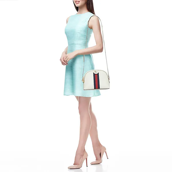Túi Đeo Chéo Nữ Gucci White Leather Small Ophidia Web Shoulder Bag Màu Trắng