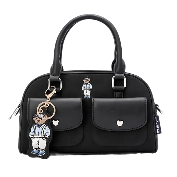 Túi Đeo Chéo Nữ Guoo Bear Black Canvas Embroidered Crossbody Bag GU1346-30010 Màu Đen