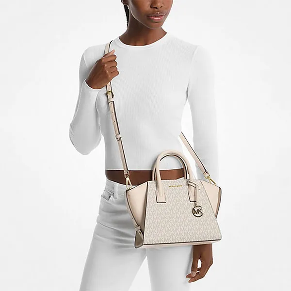 Túi Đeo Chéo Nữ Michael Kors MK Avril Small Logo and Leather Satchel 35F1G4VM2B Màu Trắng Kem