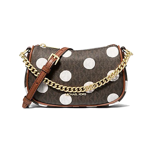 Túi Đeo Chéo Nữ Michael Kors MK Carmela Small Polka Dot And Signature Logo Pochette 35S5G1QC1N Màu Nâu