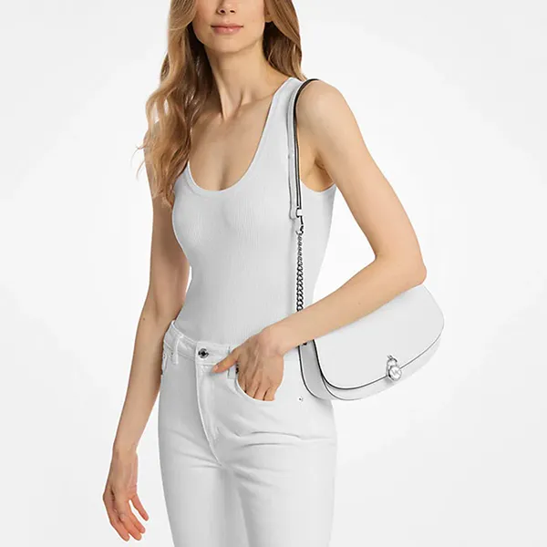Túi Đeo Chéo Nữ Michael Kors MK Mila Medium Leather Messenger Bag 35T5SIMM8L Màu Trắng