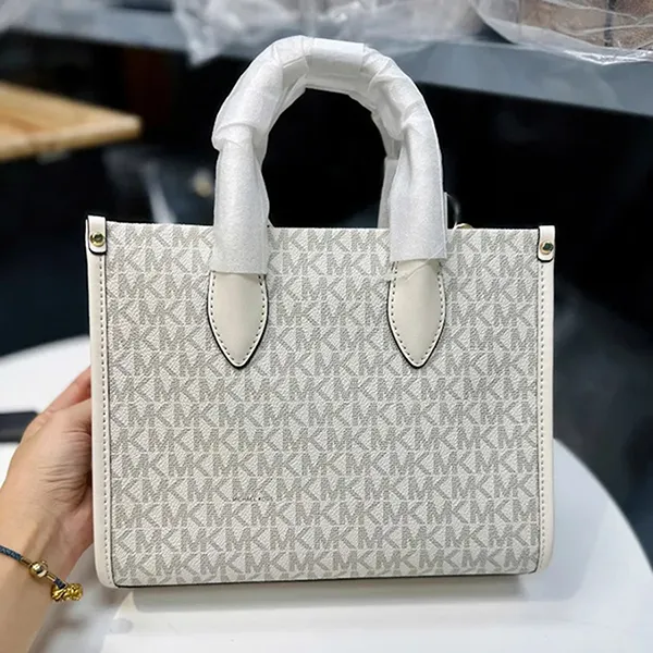 Túi Đeo Chéo Nữ Michael Kors MK Mirella Small Signature Logo Crossbody Bag Màu Xám Trắng