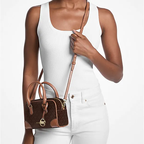 Túi Đeo Chéo Nữ Michael Kors MK Thompson Extra-Small Signature Logo Convertible Satchel 35F5G7OC0B Màu Nâu