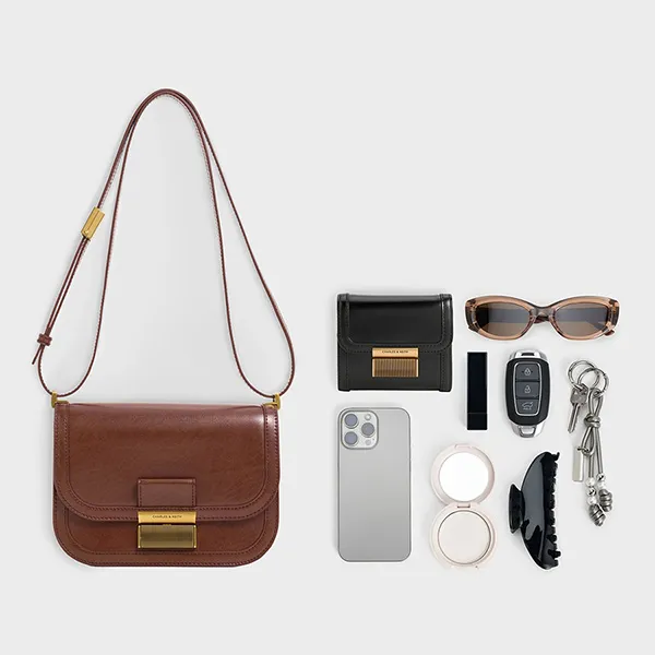 Túi Đeo Vai Nữ Charles & Keith CNK Charlot Bag Dark Brown CK2-80782444 Màu Nâu