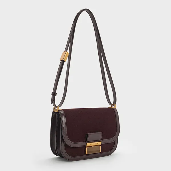 Túi Đeo Vai Nữ Charles & Keith CNK Charlot Recycled Suede Bag Espresso Brown CK2-80782444-3 Màu Nâu Đậm