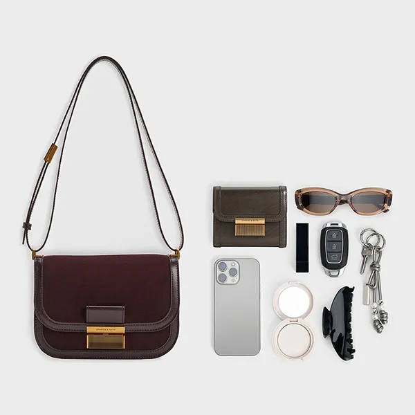 Túi Đeo Vai Nữ Charles & Keith CNK Charlot Recycled Suede Bag Espresso Brown CK2-80782444-3 Màu Nâu Đậm