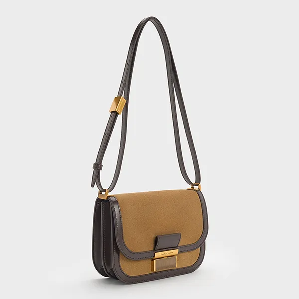 Túi Đeo Vai Nữ Charles & Keith CNK Charlot Recycled Suede Bag Sahara Sand CK2-80782444-3 Màu Nâu
