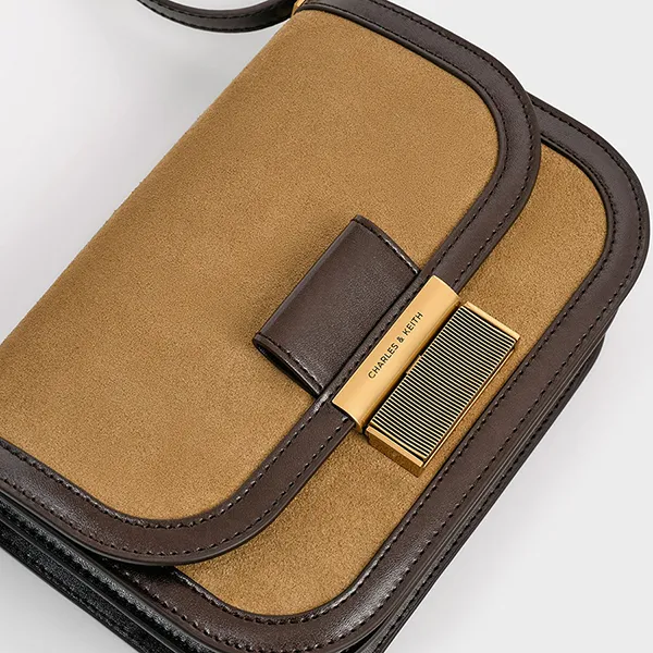 Túi Đeo Vai Nữ Charles & Keith CNK Charlot Recycled Suede Bag Sahara Sand CK2-80782444-3 Màu Nâu