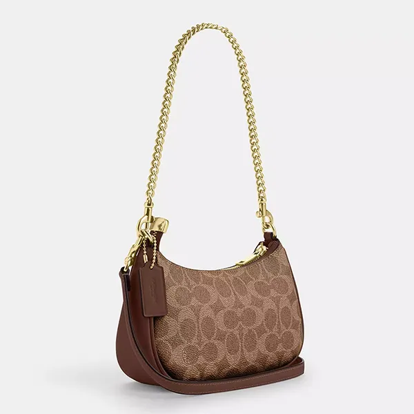 Túi Đeo Vai Nữ Coach Teri Mini Crossbody Bag In Signature Canvas CW323 Tan/Brown Màu Nâu