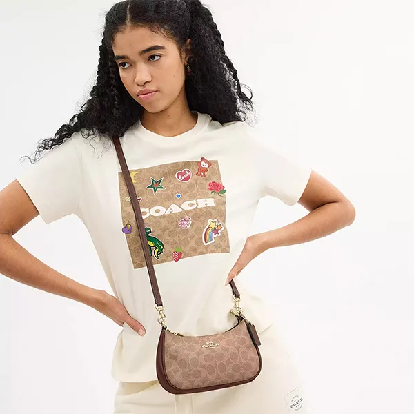 Túi Đeo Vai Nữ Coach Teri Mini Crossbody Bag In Signature Canvas CW323 Tan/Brown Màu Nâu